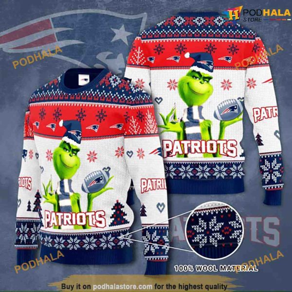 New England Patriots NFL Knit Grinch 3D Naughty Christmas Sweater