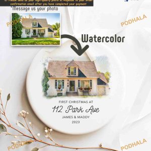 New Home Watercolor Ornament Personalized Christmas, Photo Custom
