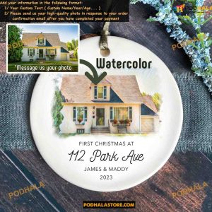 New Home Watercolor Photo Personalized Ornament Christmas, Xmas Gift