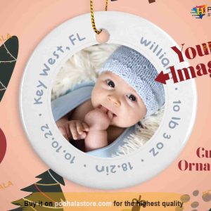 Newborn Baby Custom Photo Portrait Ornament, Personalized First Christmas Gift
