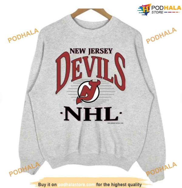 Nj Devils Sweatshirt, Vintage 90s New Jersey Hockey Crewneck Sweatshirt