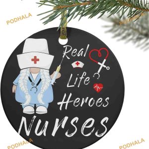 Nurse Real Life Heroes Gnome Ornament, Nurse Christmas Tree Ceramics
