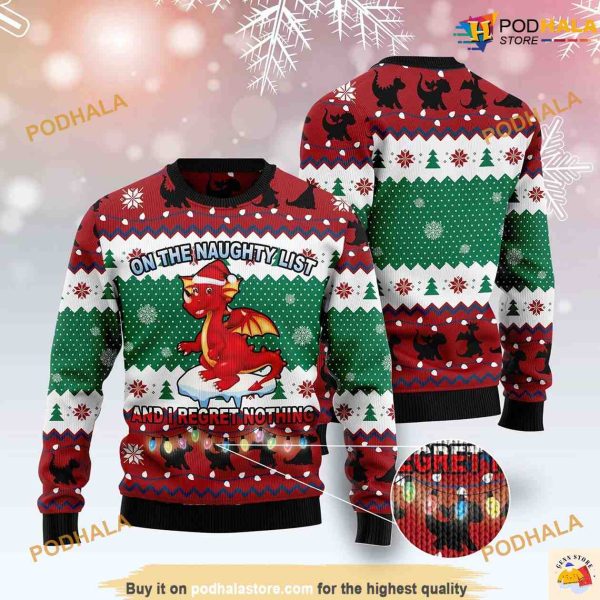 On The Naughty List Dragon Funny Womens Christmas Sweater