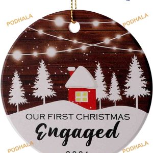 Our First Christmas Engaged 2023 Ornament, Personalized Family Ceramics