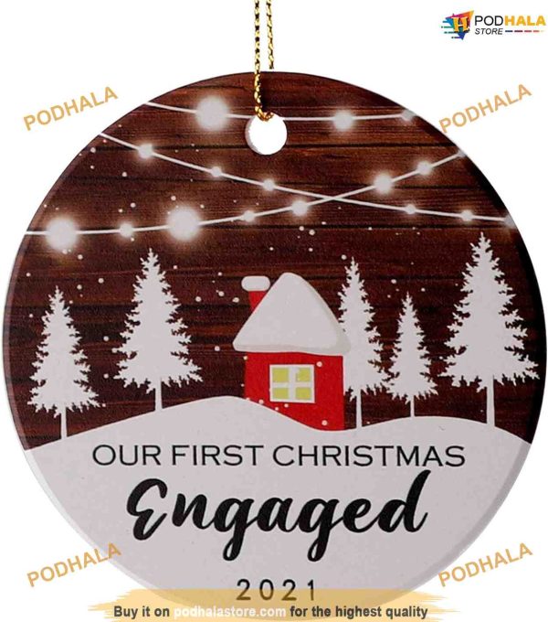 Our First Christmas Engaged 2023 Ornament, Personalized Family Ceramics