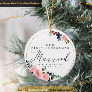 Our First Married Christmas Ornament, Custom Ceramic Decor