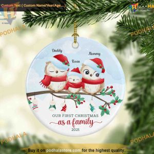 Owl Family Keepsake Ornament, Custom Family Christmas Tree Decor