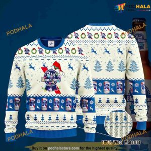 Pabst Blue Ribbon Santa Hat Christmas Funny Womens Christmas Sweater