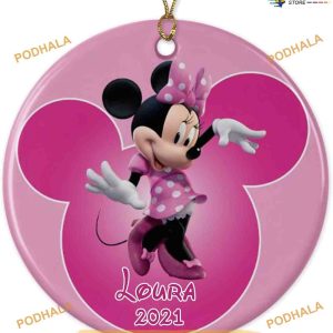 Personalized 2023 Disney Minnie Pink Head Ornament, Disneyland Christmas Ornaments