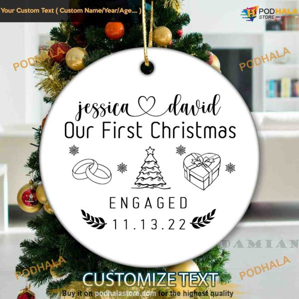 Personalized 2023 Engaged Couple’s First Christmas Ornament, Mr. Mrs Xmas Ornament