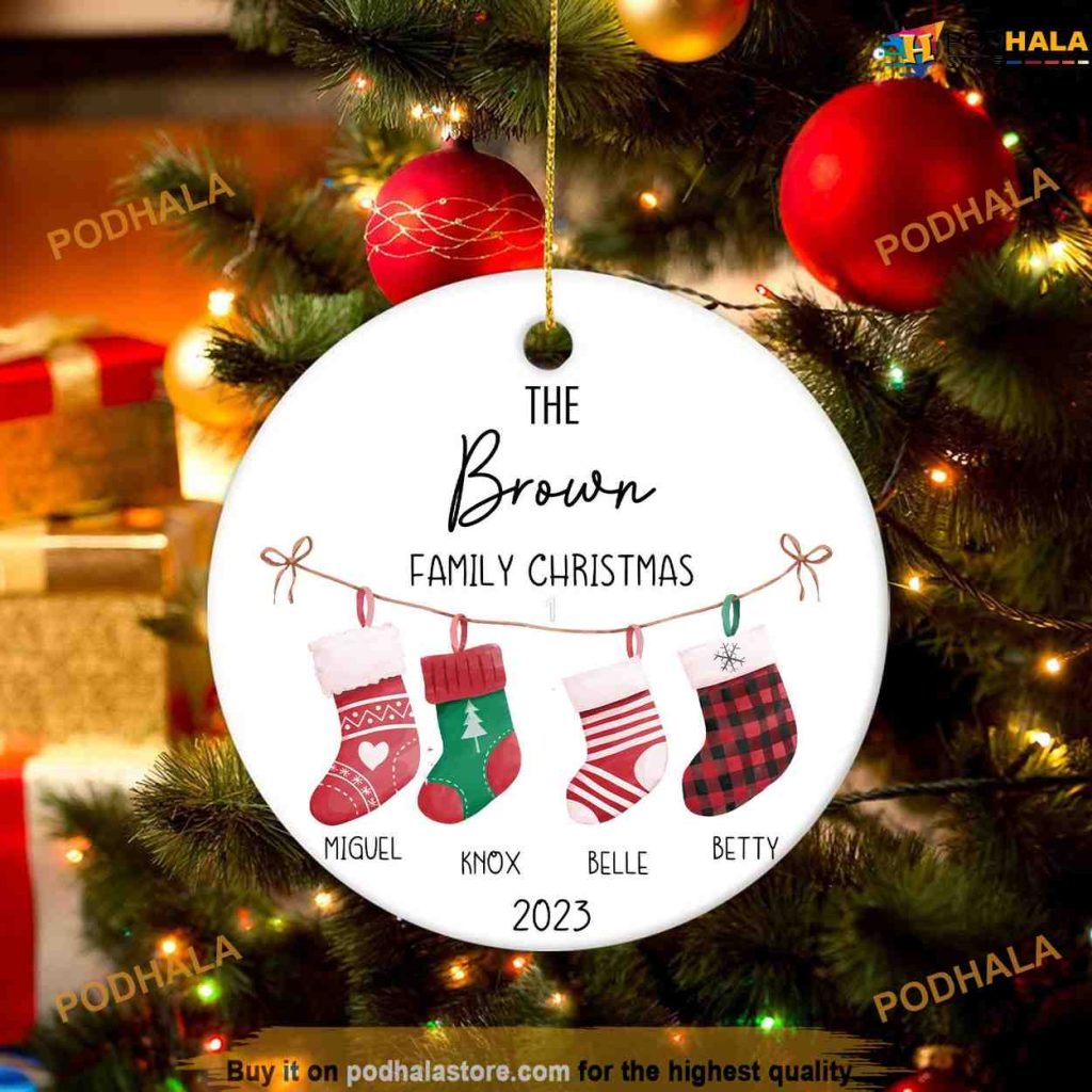 Personalized 2023 Family Hanging Stockings Ornament, Custom Bauble, Family Tree Decoration