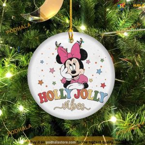 Personalized 2023 Minnie Mouse Holly Ornament, Disney Christmas Tree Decor
