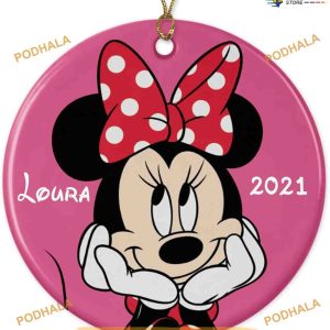 Personalized 2023 Red Minnie Head Ornament, Disney Christmas Tree Decor