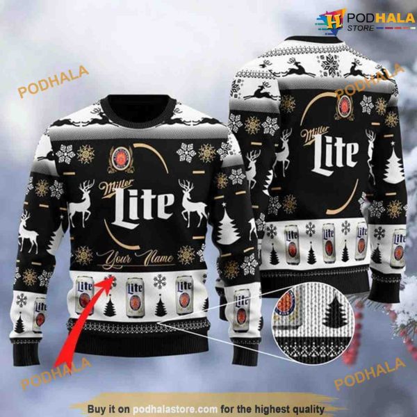 Personalized 3D Black Miller Lite Funny Xmas Sweater