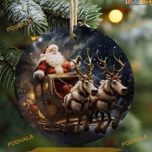 Personalized 3D Reindeer Santa Claus Round Ornament, Funny Christmas Decoration