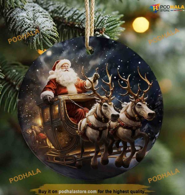 Personalized 3D Reindeer Santa Claus Round Ornament, Funny Christmas Decoration