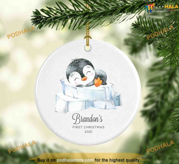Personalized Baby Boy First Christmas Penguin, Baby’s First Christmas Ornament