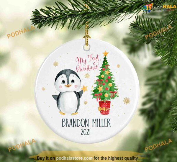 Personalized Baby Boy First Christmas Penguin Ornament, 1st Christmas Ornament