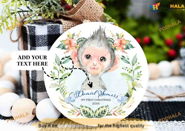 Personalized Baby Monkey First Christmas Ornament, First Christmas Together Ornament