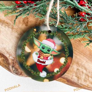 Personalized Baby Yoda Santa Christmas Ornament, Star Wars Xmas Tree Decor