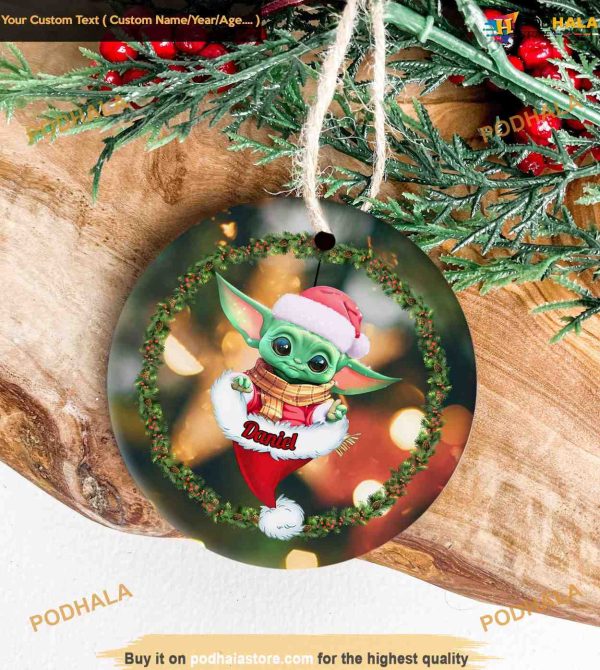 Personalized Baby Yoda Santa Christmas Ornament, Star Wars Xmas Tree Decor