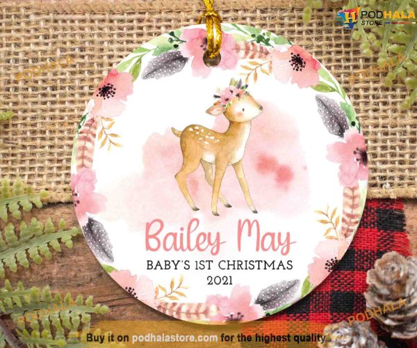 Personalized Baby’s First Christmas Deer Ornament 2023, First Christmas Baby Girl
