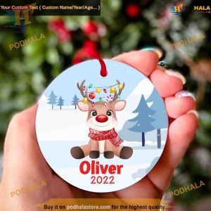 Personalized Baby's First Christmas Ornament, Reindeer Santa Claus Xmas Gift