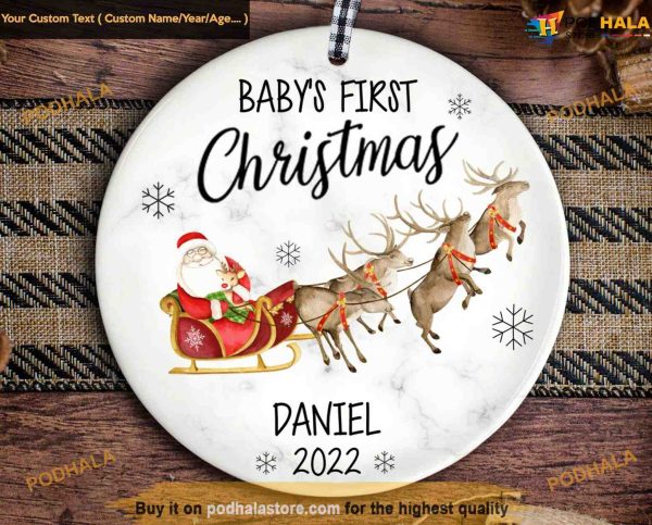 Personalized Baby’s Reindeer First Christmas Ornament, Funny Xmas Gifts