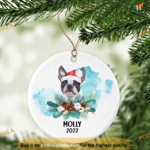 Personalized Boston Terrier Festive Ornament, Dog Lover's Christmas Memorial Gift