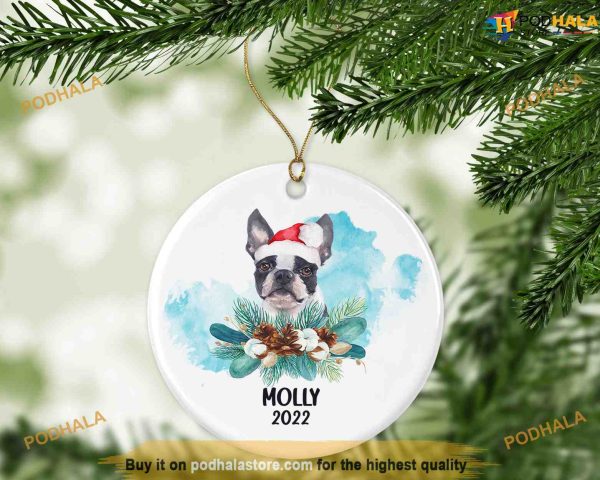 Personalized Boston Terrier Festive Ornament, Dog Lover’s Christmas Memorial Gift