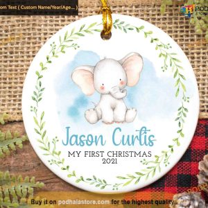 Personalized Boy's Elephant First Christmas Ornament, Date & Name Included