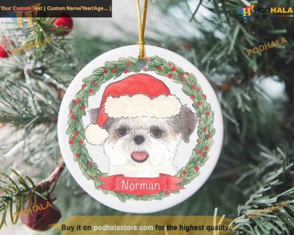 Personalized Brown & White Shih Tzu Ornament, Funny Christmas Decoration