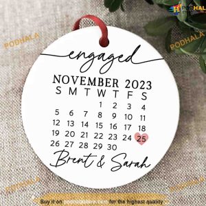 Personalized Calendar with Names Engaged Couple Ceramic Ornament 2
