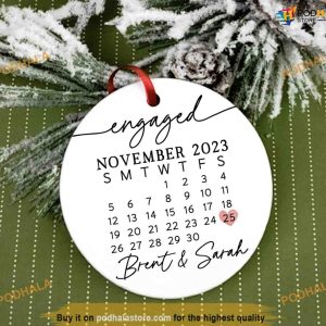 Personalized Calendar with Names Engaged Couple Ceramic Ornament 3