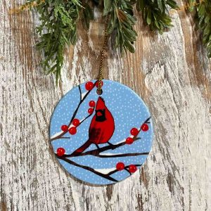Personalized Cardinal & Berries Ornament, Bereavement Gift, Cardinal Christmas Tree Decorations