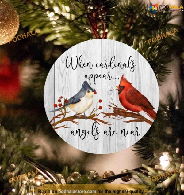 Personalized Cardinal Round Ornament, Christmas Sublimation, Red Cardinal Christmas Ornaments