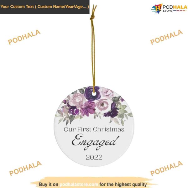 Personalized Celebrating Engagement, First Christmas Ornament Ceramic Ornament