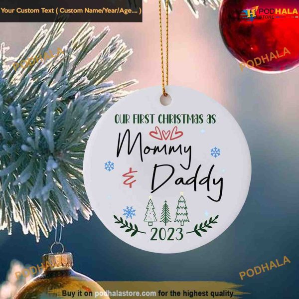 Personalized Celebrating as New Parents Ceramic Christmas Ornament 2023