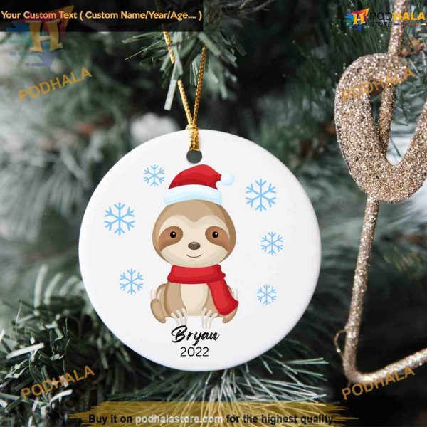 Personalized Christmas Sloth Ornament, Family Christmas Ornaments