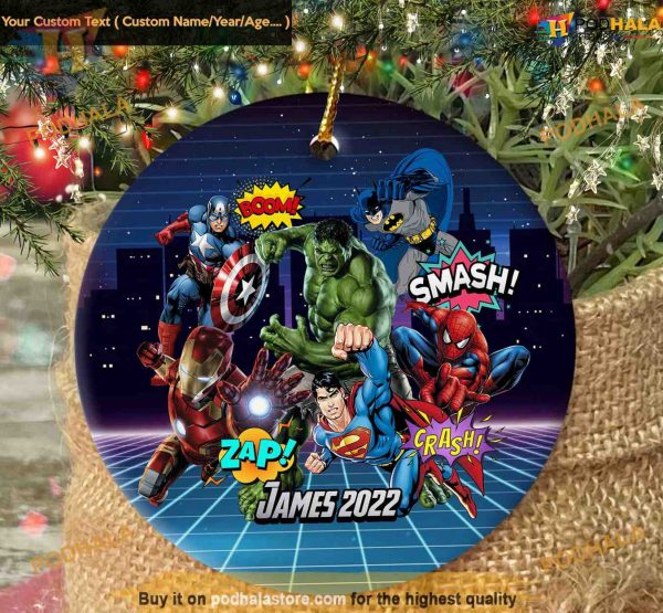 Personalized Christmas Superheroes Ornament, Family Tree Decoration