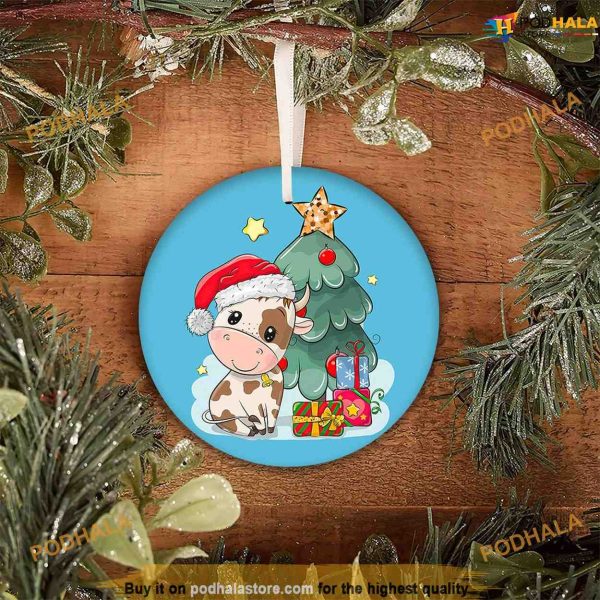 Personalized Dairy Cow Santa Ornament, Family Christmas Ornaments