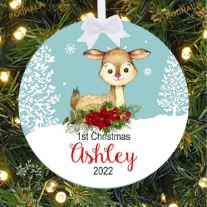 Personalized Deer & Baby's 1st Christmas Ornament, Funny Xmas Gifts