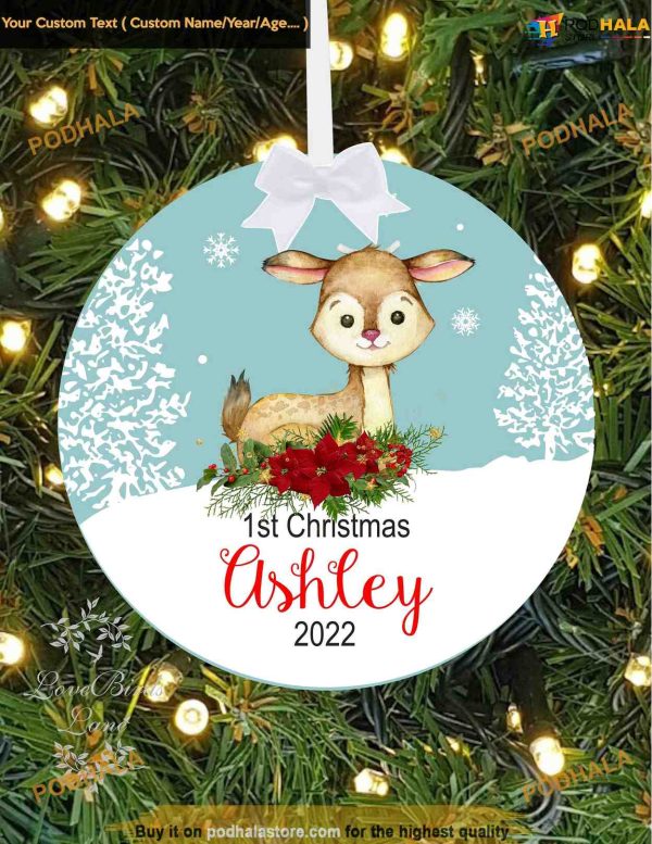 Personalized Deer & Baby’s 1st Christmas Ornament, Funny Xmas Gifts
