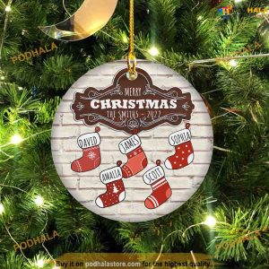 Personalized Family Stocking Ceramic Ornament, Family Tree Decoration