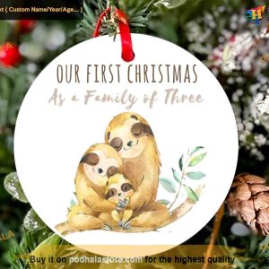 Personalized Family of Three Sloth Ornament, First Christmas Ornament Together