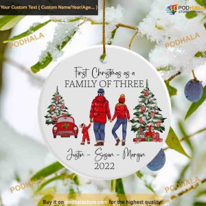 Personalized Family of Three's First Christmas Ornament, Great Gift For Christmas Ornament