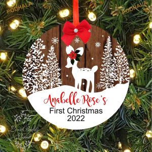 Personalized Fawn Ornament, Baby's First Christmas