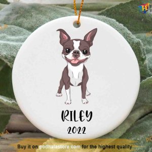 Personalized Festive Boston Terrier Ornament, Christmas Memorial for Dog Fans