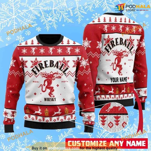Personalized Fireball Whisky Funny Xmas Sweater
