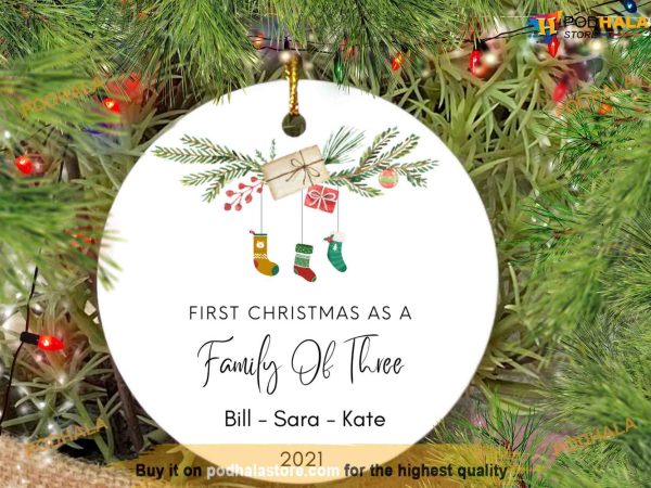 Personalized First Christmas As A Family Of Three Ornament, Xmas Gifts